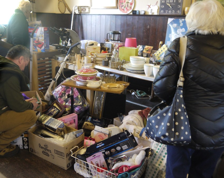 Bric-a-brac stall at the jumble sale