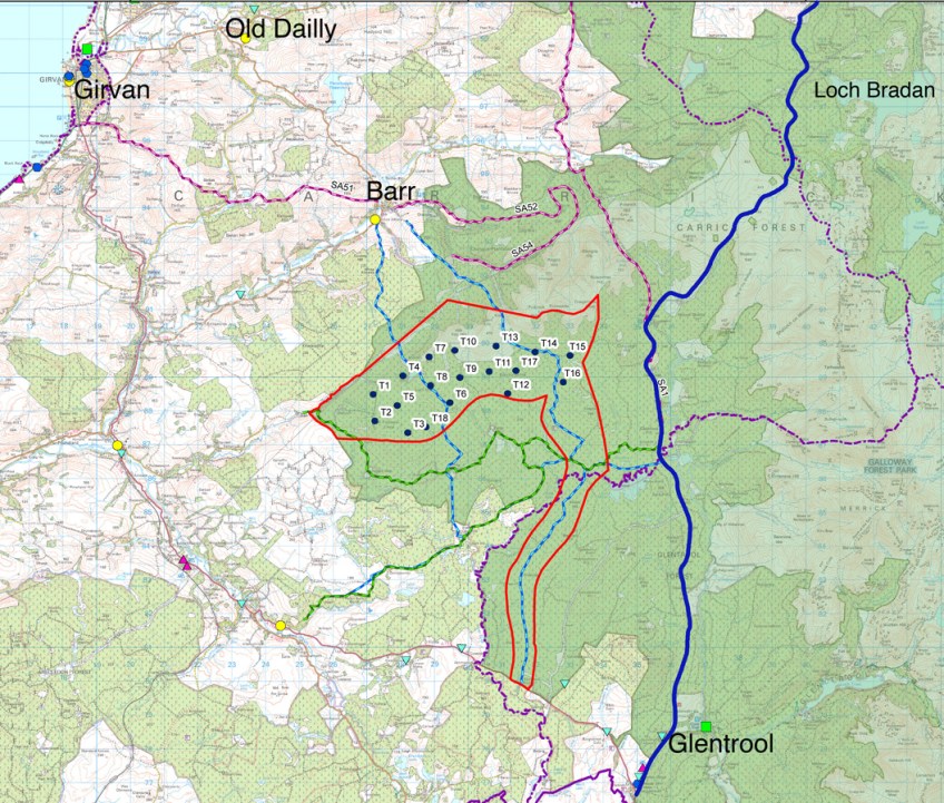 Map showing location of Clauchrie wind farm